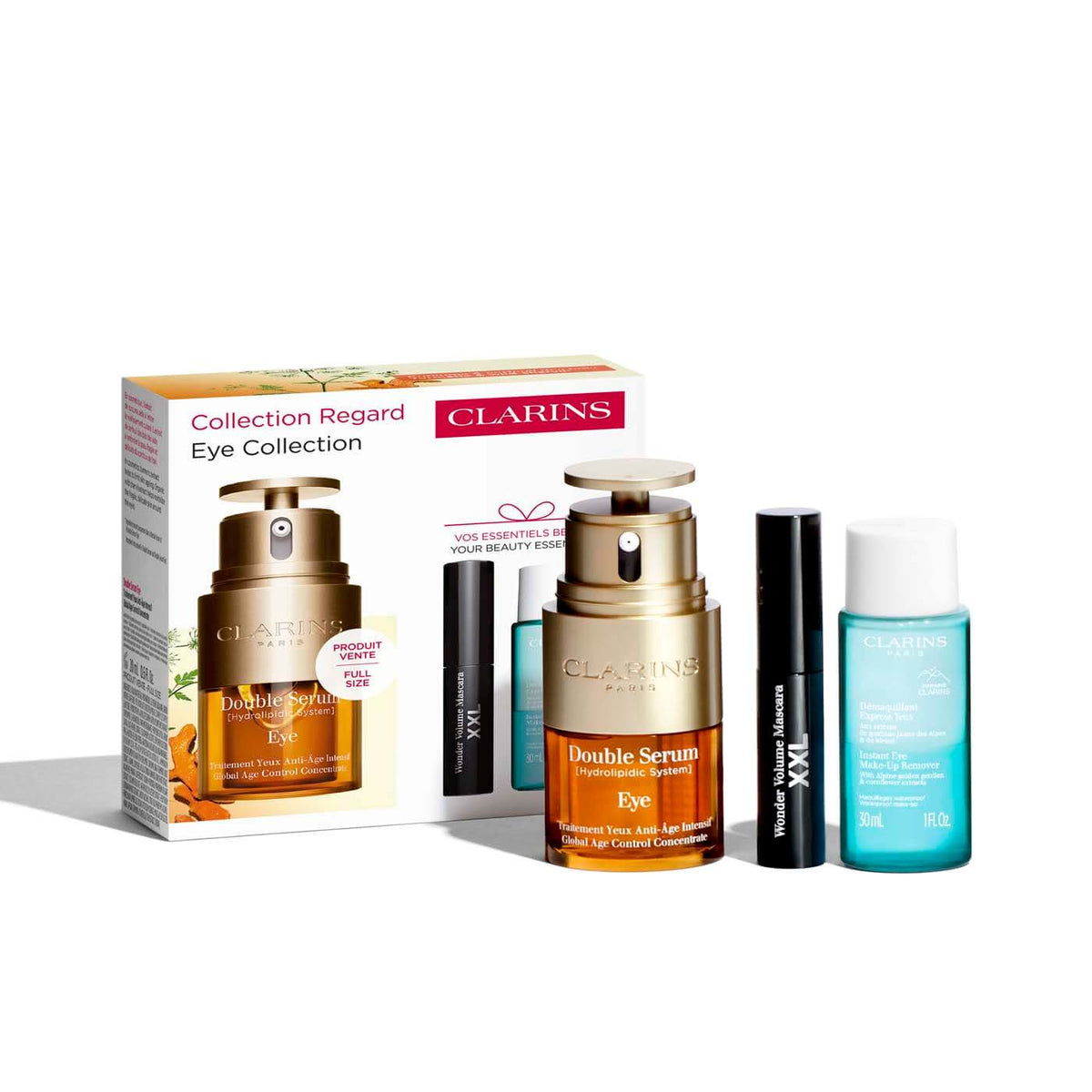 Clarins Double Serum Eye poklon set (serum za oči 20 ml + skidač šminke 30 ml + maskara 8 ml)