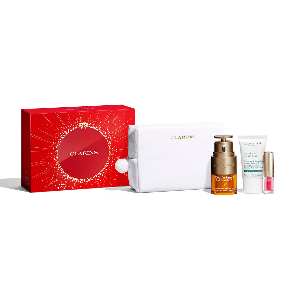 Clarins Double Serum Eye poklon set 2025 (serum + serum za oči + maska + ulje za usne)