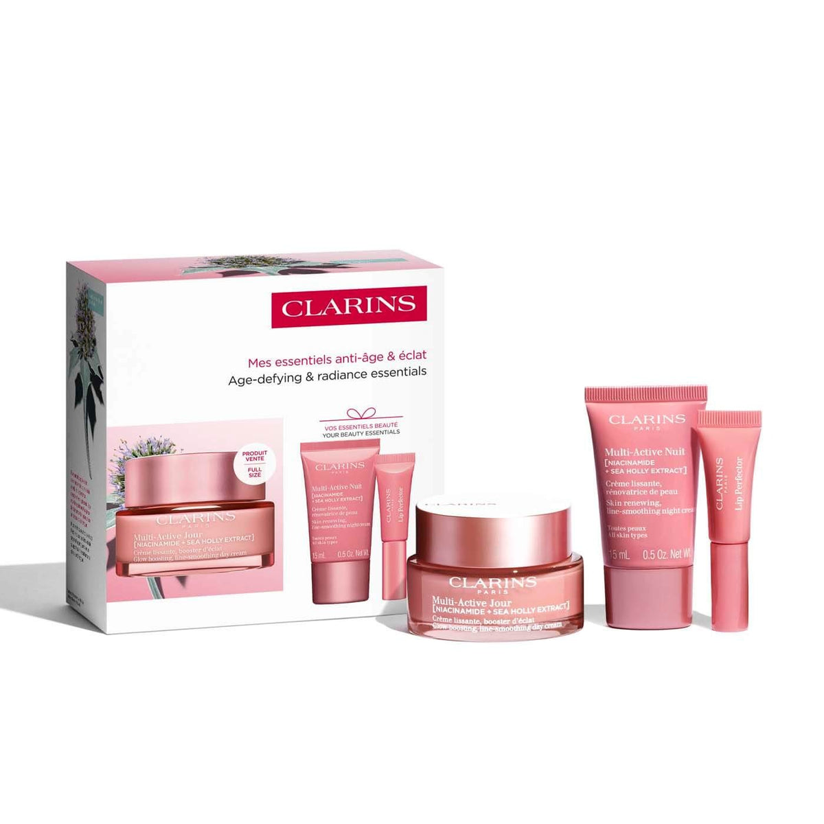 Clarins Multi-Active poklon set (dnevna krema + noćna krema + sjajilo za usne)